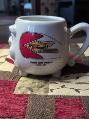 Harley-Davidson White Ceramic Mug with Red & Gold Tank Emblem